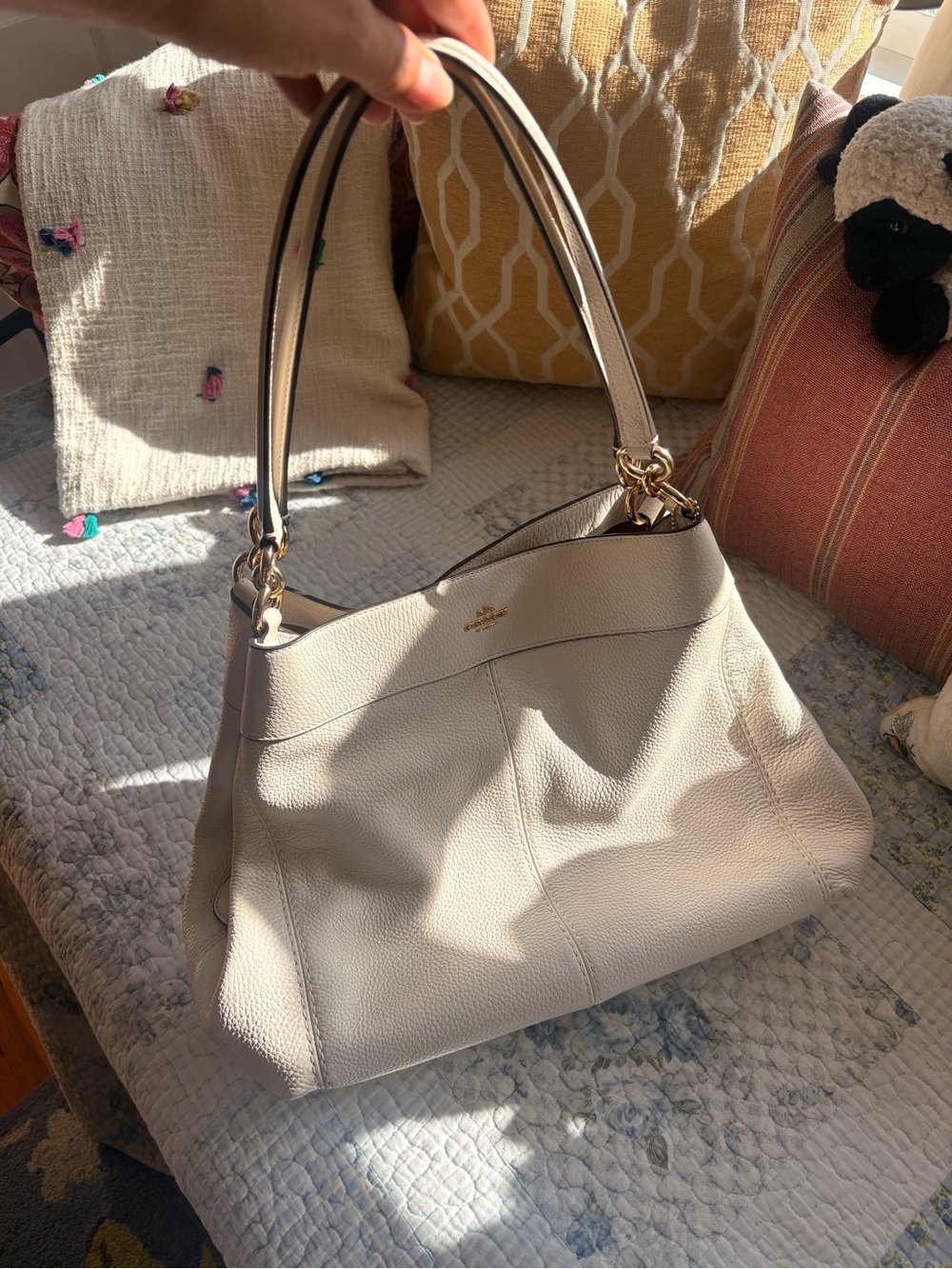 Coach Pebbled Leather Shoulder Bag in Light Taupe